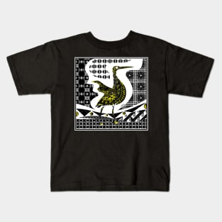 blue heron agami bird in black talavera patterns in mexican wallpaper ecopop in gold Kids T-Shirt